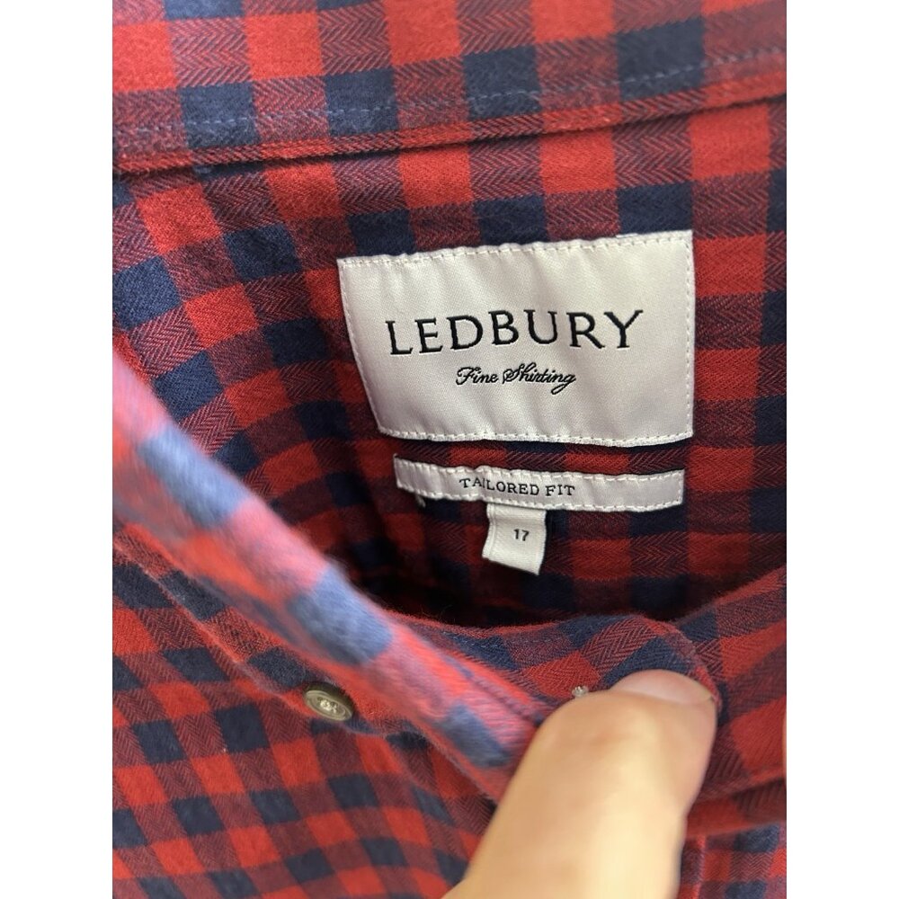 Ledbury Button Down Shirt Long Sleeve Red Blue Plaid Cotton Men’s 17 Tailored - Picture 5 of 9